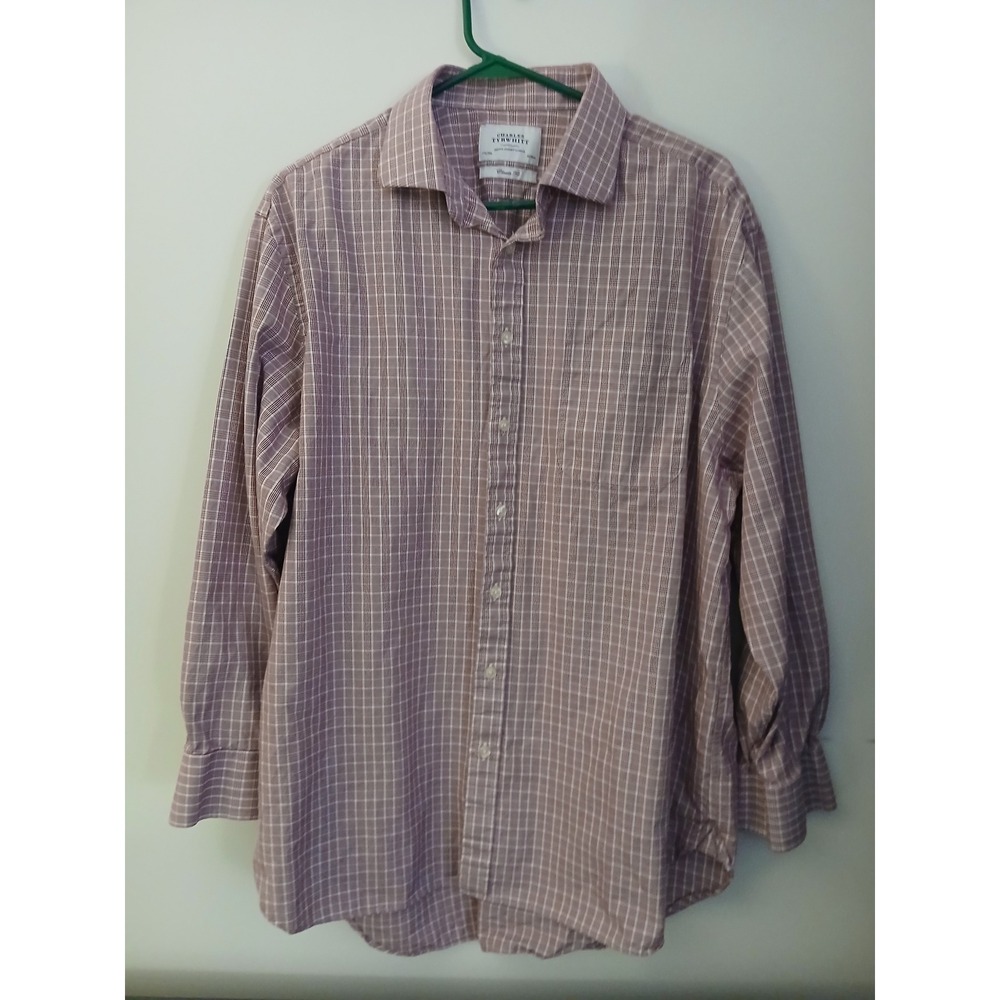 Charles Tyrwhitt Mens 17.5 34 Classic Fit Burgundy Check Button Down Shirt